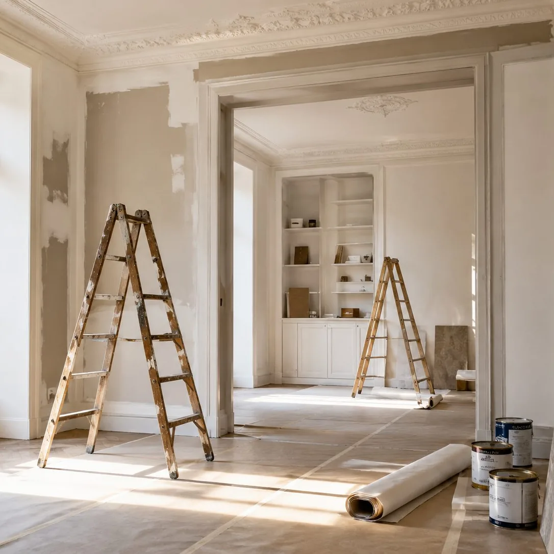 Pièce en chantier pendant la phase de dépose et de gros œuvre